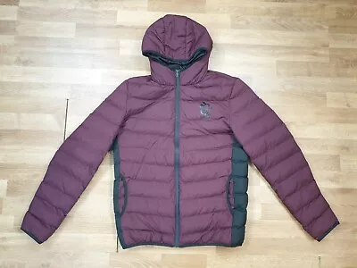 Buy GK Jacket Mens Size M Burgundy Lightweight Hooded Padded Checked Coat • 9.02£
