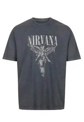Buy Recovered Nirvana Mens Crew Neck T-Shirts One Tone Angel Logo Cotton Black Top • 24.99£