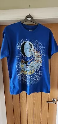 Buy Star Wars Christmas Death Star Darth Vader  Santa's Sleigh T-shirt Blue Large • 9.97£