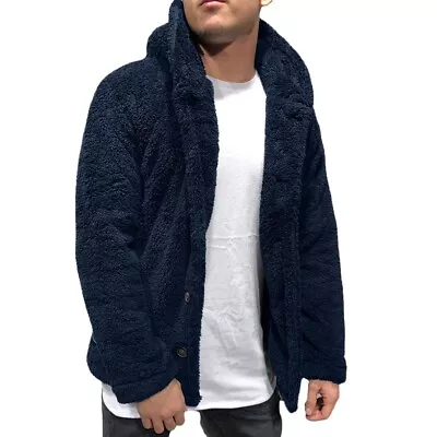 Buy Cozy Men's Hooded Hoodie Fur Lined Jacket Winter Warm Casual Coat (L 3XL) • 15.08£