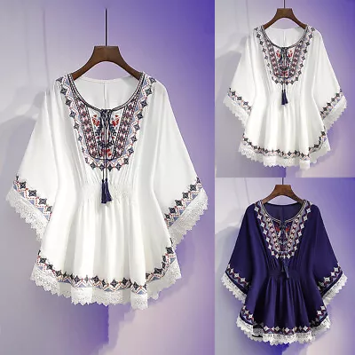Buy Boho Women Vintage Print Casual Loose T-Shirt Half Sleeve Pullover Tops Blouse • 13.79£