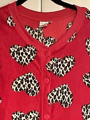 Buy Womens Sleepwear Footed Pajamas Heart & Leopard Print Size Large 11/13 Red Soft • 27.95£