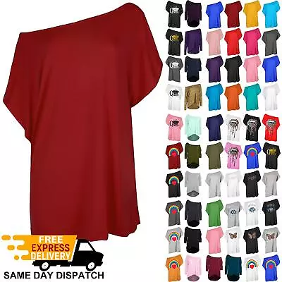 Buy  Women Ladies Oversized Batwing Sleeve Off Shoulder Casual Baggy T Shirt Tee Top • 5.49£