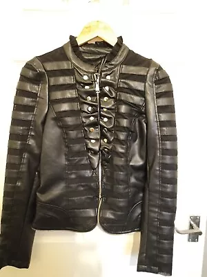 Buy Black Faux Leather Jacket S Woman Rave Goth Emo Punk • 50£