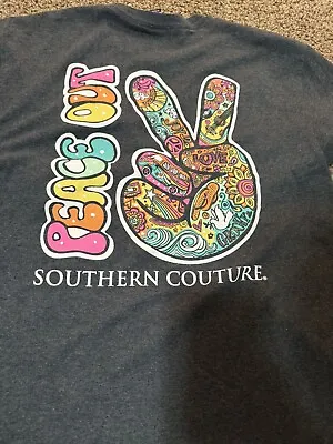 Buy Southern Couture Tshirt Womens Medium Dark Gray Short Sleeve Crew Neck Peace Out • 5.53£