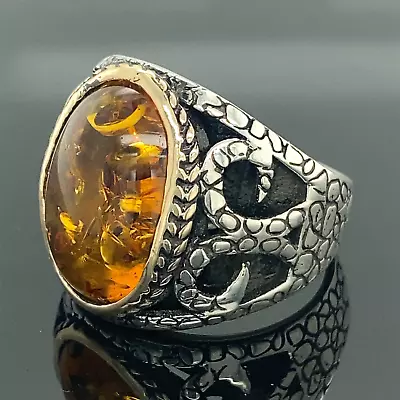 Buy Men Handmade Natural Baltic Amber Stone Ring Ottoman Style Silver Ring • 66.31£