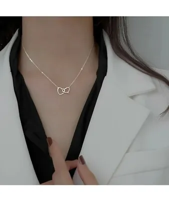 Buy Women's Double Heart Pendant Necklace With A Black Jewellery Bag • 4.99£
