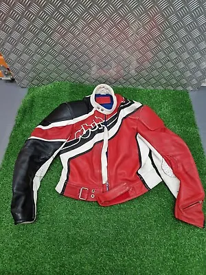 Buy  VINTAGE Schuh Leather Motorbike Jacket And Trousers Red And Black Medium Size • 100£