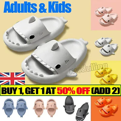 Buy Kids & Adult Thick Sole Sharks Non-Slip Slippers In/Outdoor Sliders Sandals Home • 8.99£
