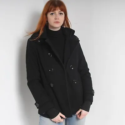 Buy Calvin Klein Womens Wool Pea Coat Jacket - Black - Size 6 (E6) LIGHT BOBBLING • 12.99£
