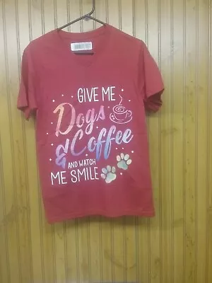 Buy Give Me Dogs And Coffee And Watch Me Smile Ladies Red Small Tagless T-shirt • 14.15£