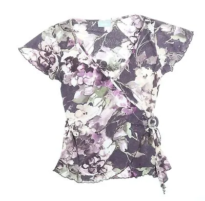 Buy Wallis Womens Purple Geometric Polyester Wrap T-Shirt Size 12 V-Neck • 3.50£