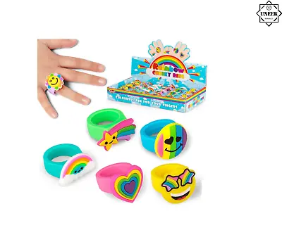 Buy RUBBER RINGS RAINBOW CHUNKY Kids PVC Jewellery Ring Birthday Party Gift T38205UK • 3.17£