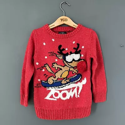 Buy Boys Girls Next Zoom Reindeer Christmas Jumper Sweater Top Age 4 Years • 1.99£