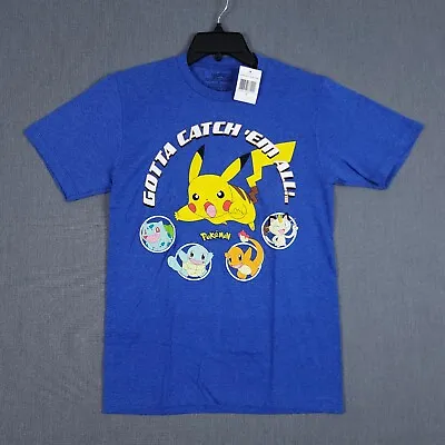 Buy Pokemon Shirt Womens S Blue Short Sleeve Graphic Tee Pikachu Charmander Meowth • 13.60£