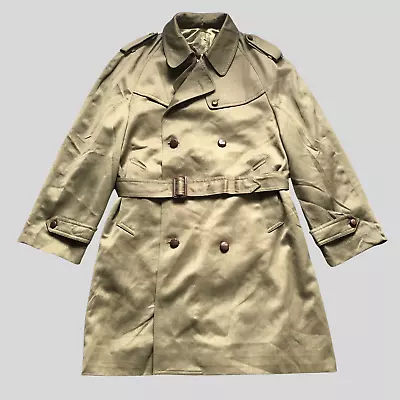Buy Vintage Military Coat Double Breasted Jacket Green Mens Wool Trench Lined Belted • 54.29£