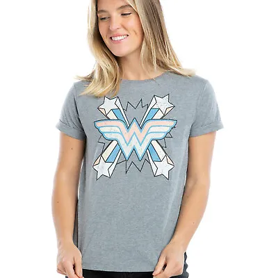 Buy Official DC Comics Ladies Wonder Women Burst Fashion T-shirt Grey Sizes S - XL • 13.99£