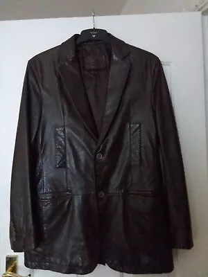 Buy Mens Massimo Dutti Dark Brown Leather Jacket 40 UK • 22.99£
