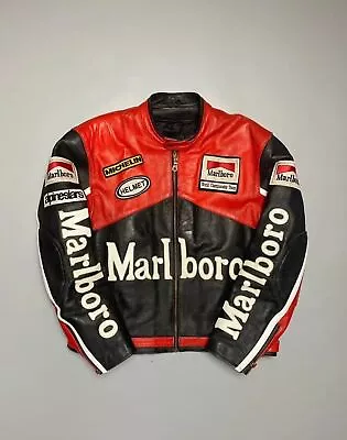 Buy Men Marlboro Leather Jacket Vintage Racing Rare Motorcycle Biker Leather Jacket • 100.80£