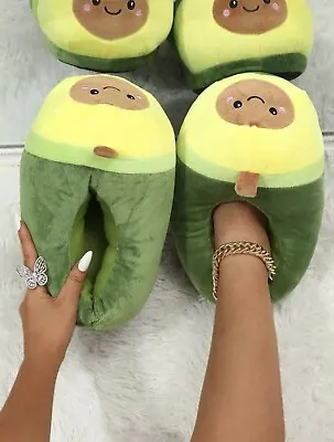 Buy Green Yellow Avocado Vegetable Fruit Soft Plush Slippers Slip Ons Sandles Slides • 38.56£