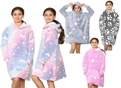 Buy Kids Hoodie Unicorn Glow In Dark Blanket Oversized Fleece Cosy Warm Winter 3-12 • 17.75£