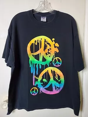 Buy Black Neon Peace Print Woman's Short Sleeve T-shirt Size XL • 5.72£