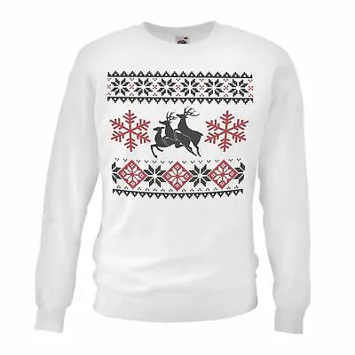 Buy Adults Naughty Reindeer Threesome Rude Fun Festive White Unisex Christmas Jumper • 21.95£