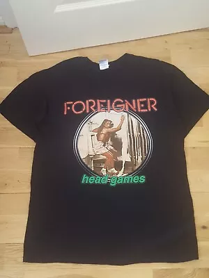 Buy Mens Gildan Foreigner Head Games Album Cover T Shirt Black Size Large • 14£