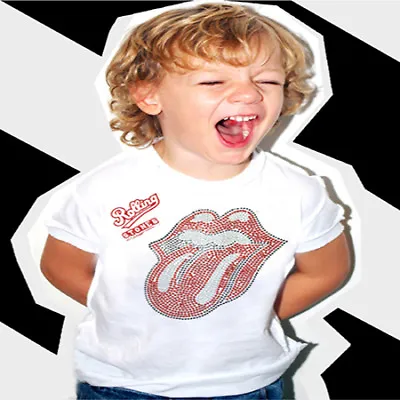 Buy Amplified Kids Rolling Stones White Diamante Baby T Shirt • 14.99£