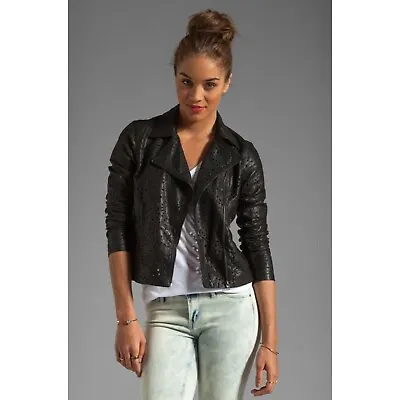Buy BLANK NYC Women's Laser Faux Leather Jacket Black Size Medium Zipper Pockets • 26.66£