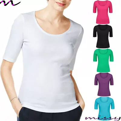 Buy WOMENS Pure Cotton Half Sleeve T-Shirt Top, 100% Cotton,Choose Colour SUMMER TOP • 4.99£
