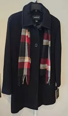 Buy NEW London Fog Pea Coat Jacket Size L Women's Wool Blend Black W Plaid Scarf NWT • 37.80£