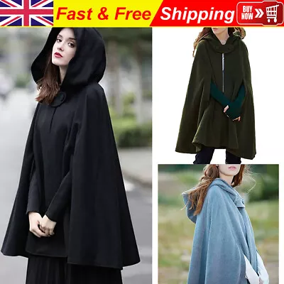 Buy Women Casual Warm Cape Coat Gothic Punk Loose Sleeveless Hooded Cloak Streetwear • 20.46£