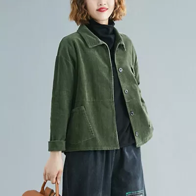 Buy Ladies Women Corduroy Coat Jacket Pockets Button Loose Casual Lapel Cardigan Top • 30.77£