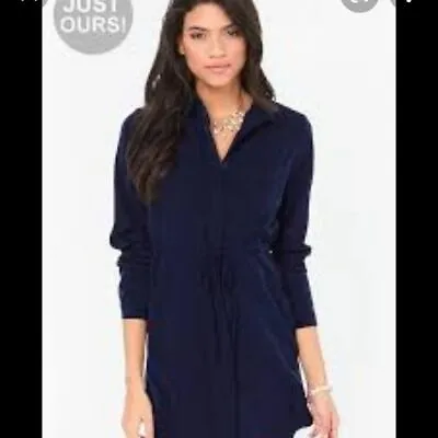 Buy Lulu’s Vote Of Confidence Navy Long Sleeve Button Down Shirt Dress With Pockets! • 37.80£