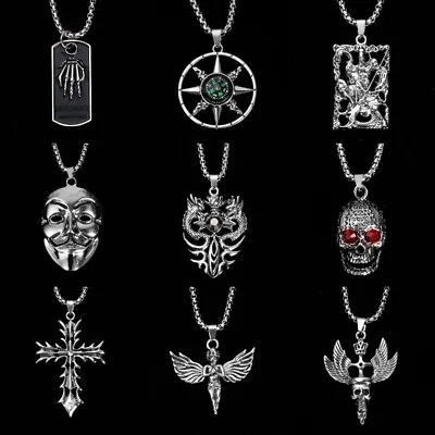 Buy Punk Stainless Steel Skull Skeleton Pendant Necklace Mens Womens Jewellery Gift • 3.94£