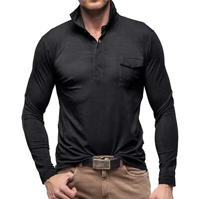 Buy Mens Sport T Shirts Lapel Neck Business Polo Shirt Casual Long Sleeve Tee Tops • 13.99£