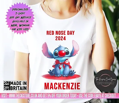 Buy Personalised Red Nose Day T-Shirt Funny Lilo And Stitch - Stitch Red Nose Day V4 • 12.70£