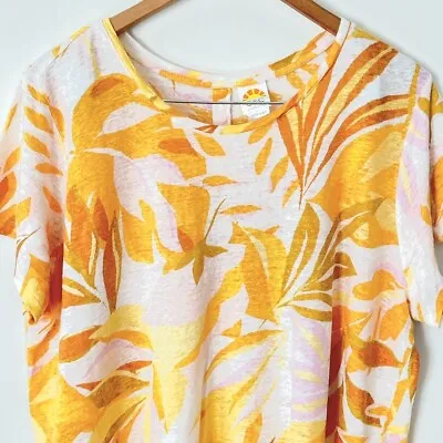 Buy C&C California Womens Short Sleeve Linen Top Back Buttons Tropical Leaf Print 2X • 15.35£