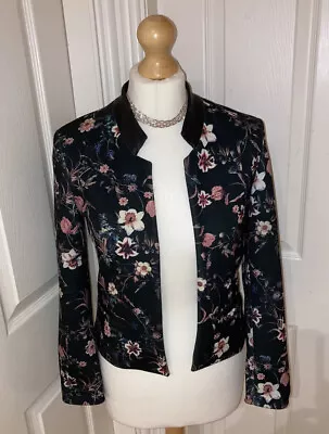 Buy ZARA Women’s Floral Fitted Jacket UK 6 XS Leather Detail Blazer Going Out Bar • 11.05£