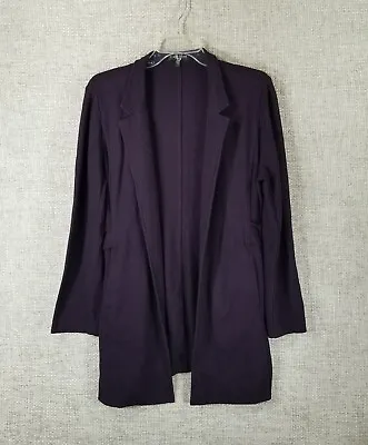 Buy Eileen Fisher Notched Collar Open Front Knit Jacket Dark Purple Womens PMed • 23.14£