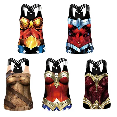 Buy Wonder Woman Camisole Superhero Back Cross Sport Tight Top Gym Yoga Vest Shirts • 12£