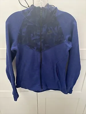 Buy Exc Nike Ladies Blue Camo Tech Fleece Zip Hoodie Hooded Jacket Size Small • 29.99£
