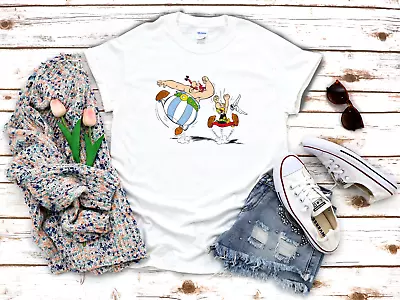 Buy Happy Cartoon Characters Asterix And Obelix 3/4 Short Sleeve Woman T Shirt F022 • 9.92£