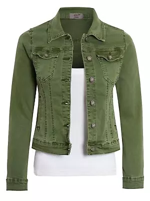 Buy Womens Fitted Denim Jacket Ladies Stretch Khaki Jean Jackets Size 8 10 12 14 • 27.95£