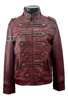 Buy BATTALION Men's Leather Jacket Military Style Studded 100% Real Cow Glaze Jacket • 49£