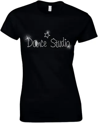 Buy DANCE STUDIO - Crystal Ladies Fitted T Shirt - Rhinestone Diamante - (ANY SIZE) • 9.99£
