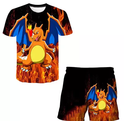 Buy Summer Kids Boys Girls Pokemon Charizard 3D Print T-shirt Shorts Tops NEW • 15.99£