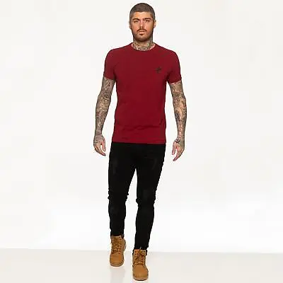 Buy Enzo Mens T Shirt Slim Fit Casual Plain Cotton Crew Neck Tee Short Sleeve Top • 9.99£