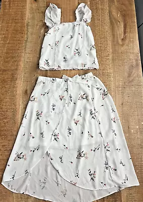 Buy Gianni Bini Girls Tank Skirt Set Floral White Lined Sleeveless Midi Skirt Large • 6.48£
